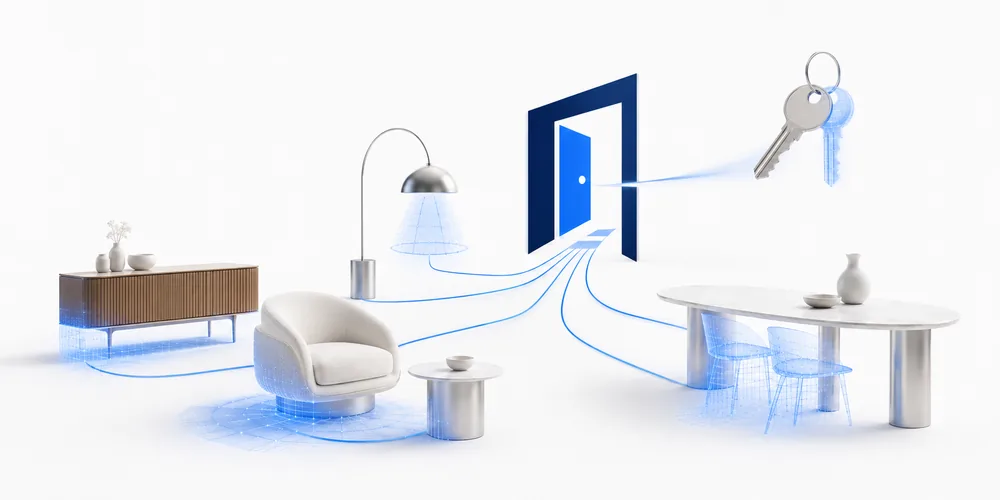Représentation stylisée du mobilier d'un logement, relié à une porte DoorFi.